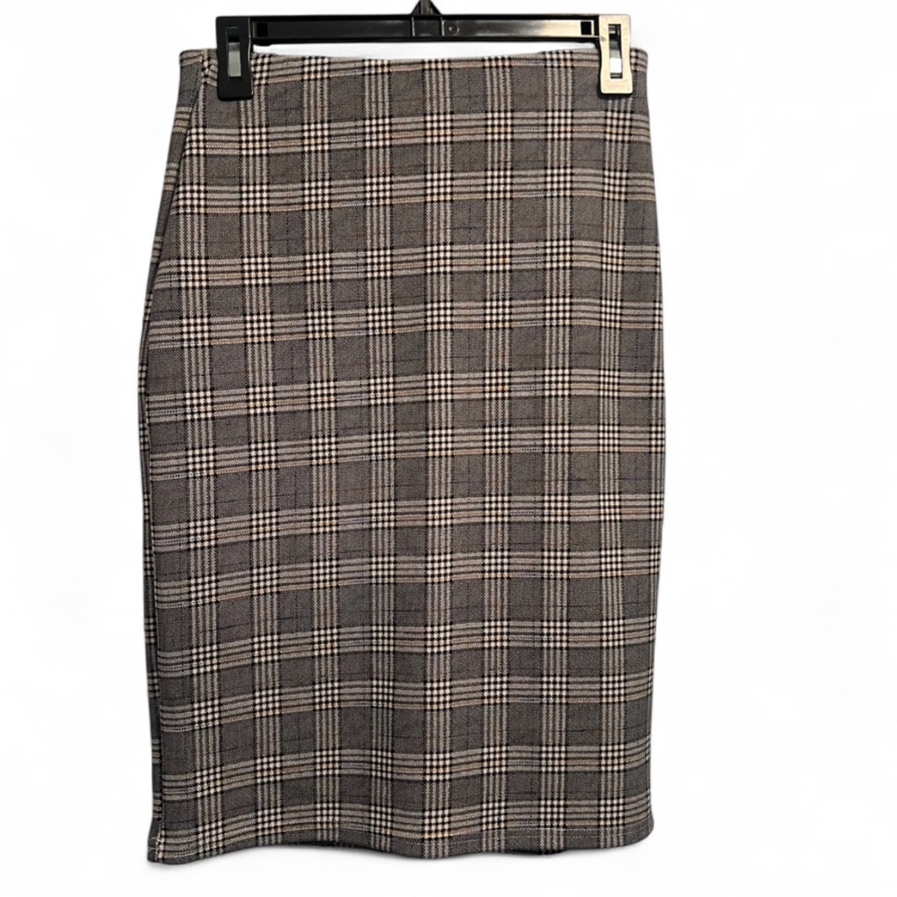 Elegant Gray Plaid Pencil Skirt